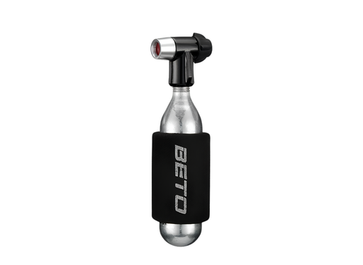 Beto 007 CO₂ nozzle bicycle tire inflator compatible with threaded CO₂ cartridges and Presta and Schrader valves for emergency inflation.