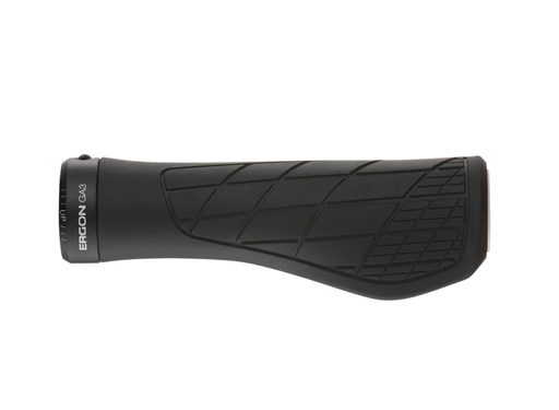 Ergon GA3 ergonomic lock-on handlebar grips for mountain, hybrid, and trail bikes with GravityControl rubber and aluminum clamp.
