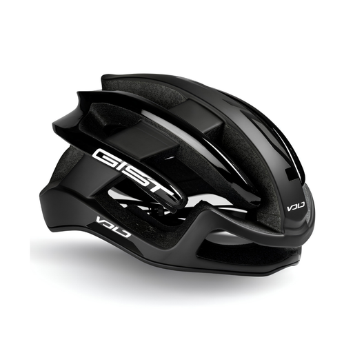 Black helmet with visible branding on a white background