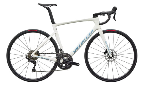 White bicycle with black tires on a white background