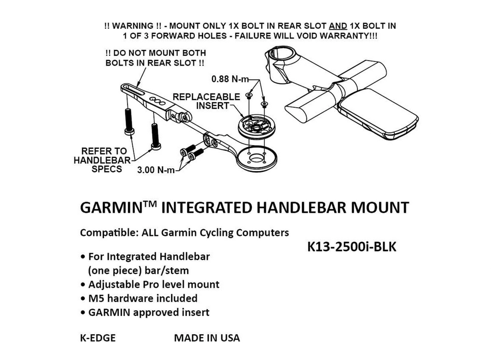 K-Edge Garmin Integrated Handlebar System Mounts | Aero & Secure GPS Mount