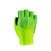 Green cycling glove with black accents on a white background, featuring Supacaz and SLM Bicycle logos.