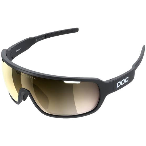 The POC DO BLADE cycling sunglasses feature a black frame, brown gradient mirrored wraparound lenses for optimal vision protection, and a visible POC logo—ideal for professional cyclists.